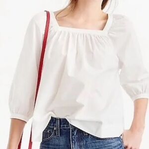 J. Crew White Cotton Square Neck Peasant Top